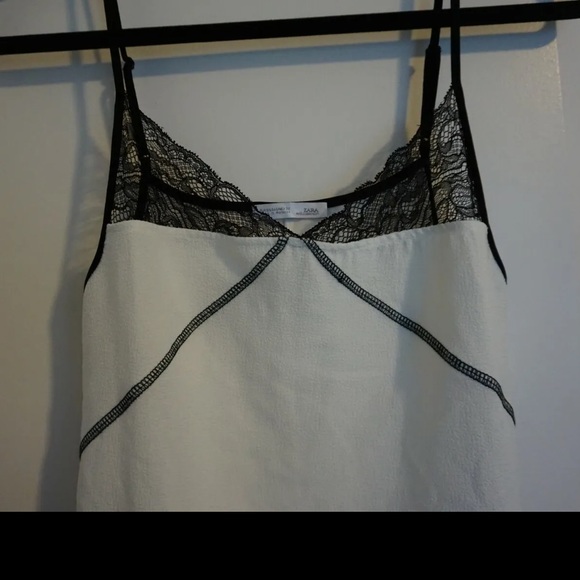 RARE Zara Womens Lace Strap Cami Tank White Black B/W Collection Small - Picture 6 of 6